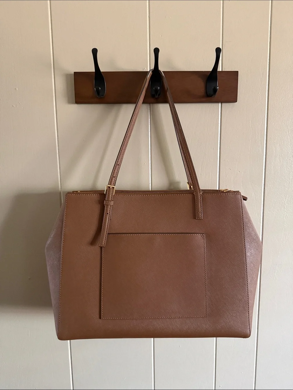 Tory Burch Brown Leather Tote with Gold Logo